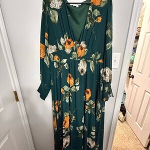 Baltic Born Dark Green Floral Long Sleeve Dress